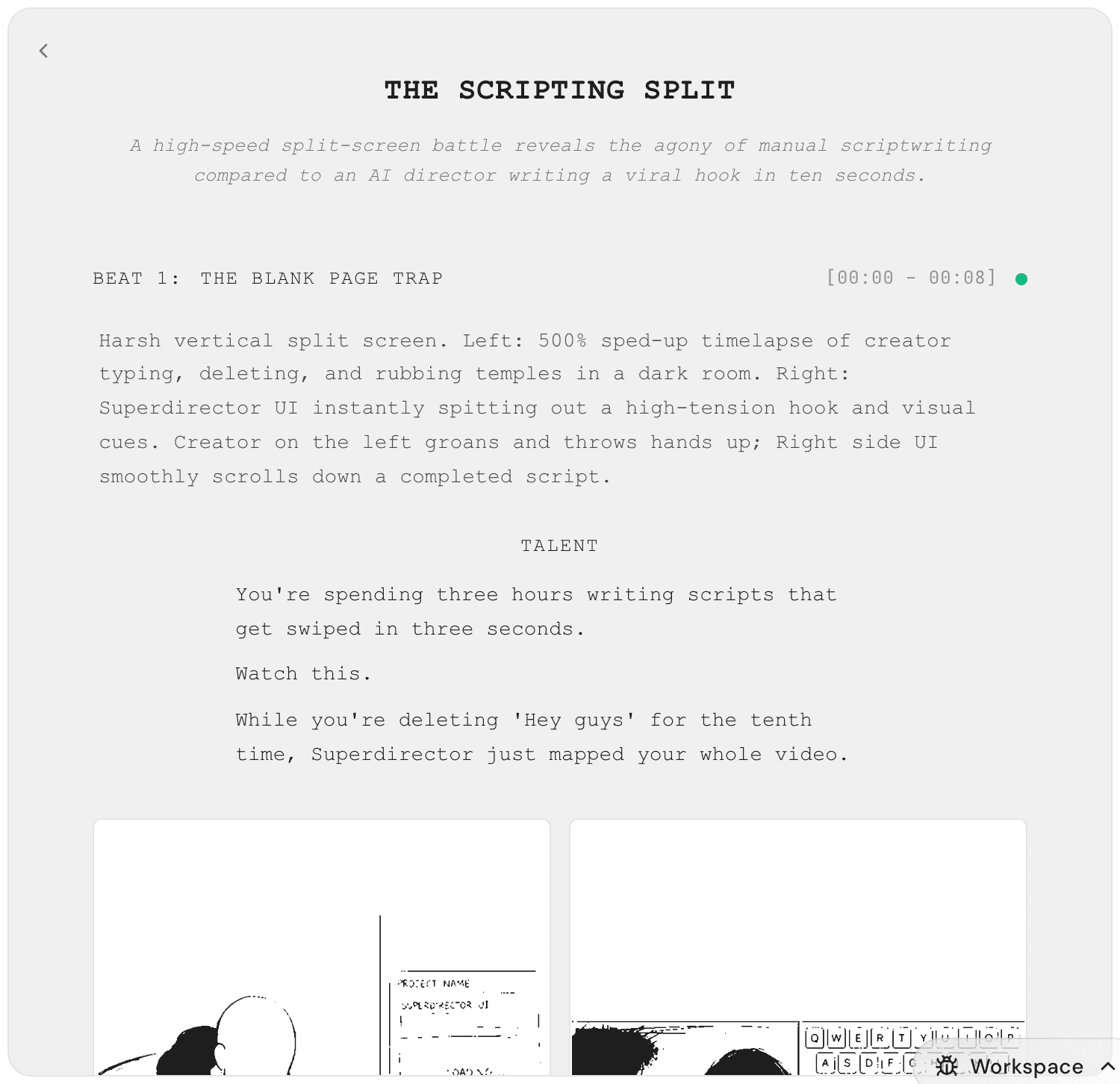 The Script Editor tab showing a finished script with the hook at the top