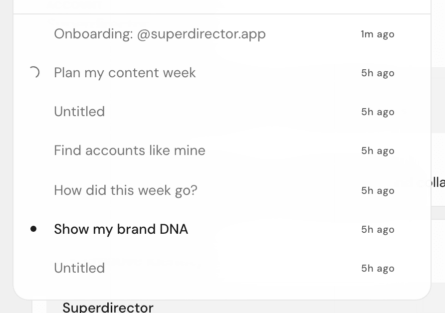 The thread list for one selected brand, with one conversation per project