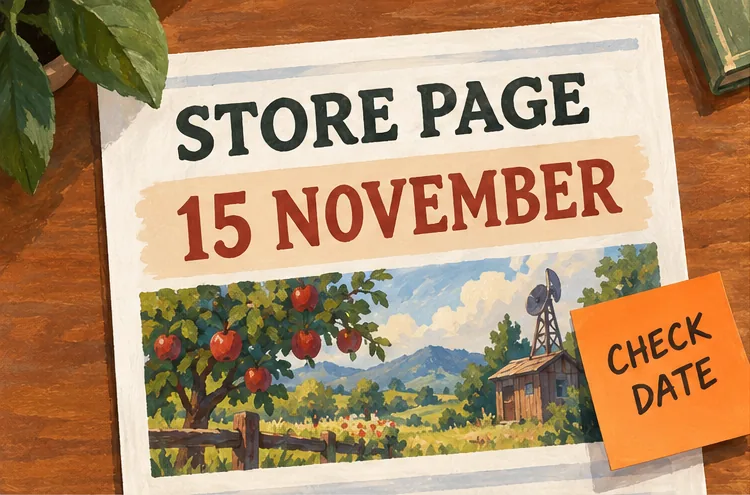 An illustrated STORE PAGE card still says 15 NOVEMBER and carries an orange CHECK DATE note.